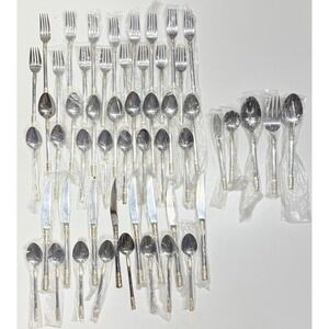 Wallace 18/10 Stainless Continental Bead Gold Flatware Set 45pc Service for 8